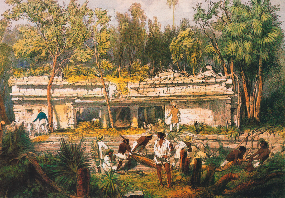 Tempel in Tulum. Rechts Frederick Catherwood.